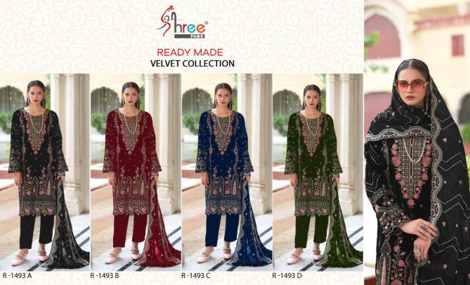 R 1493 Embroidery Velvet Pakistani Readymade Suits Wholesale Shop In Surat